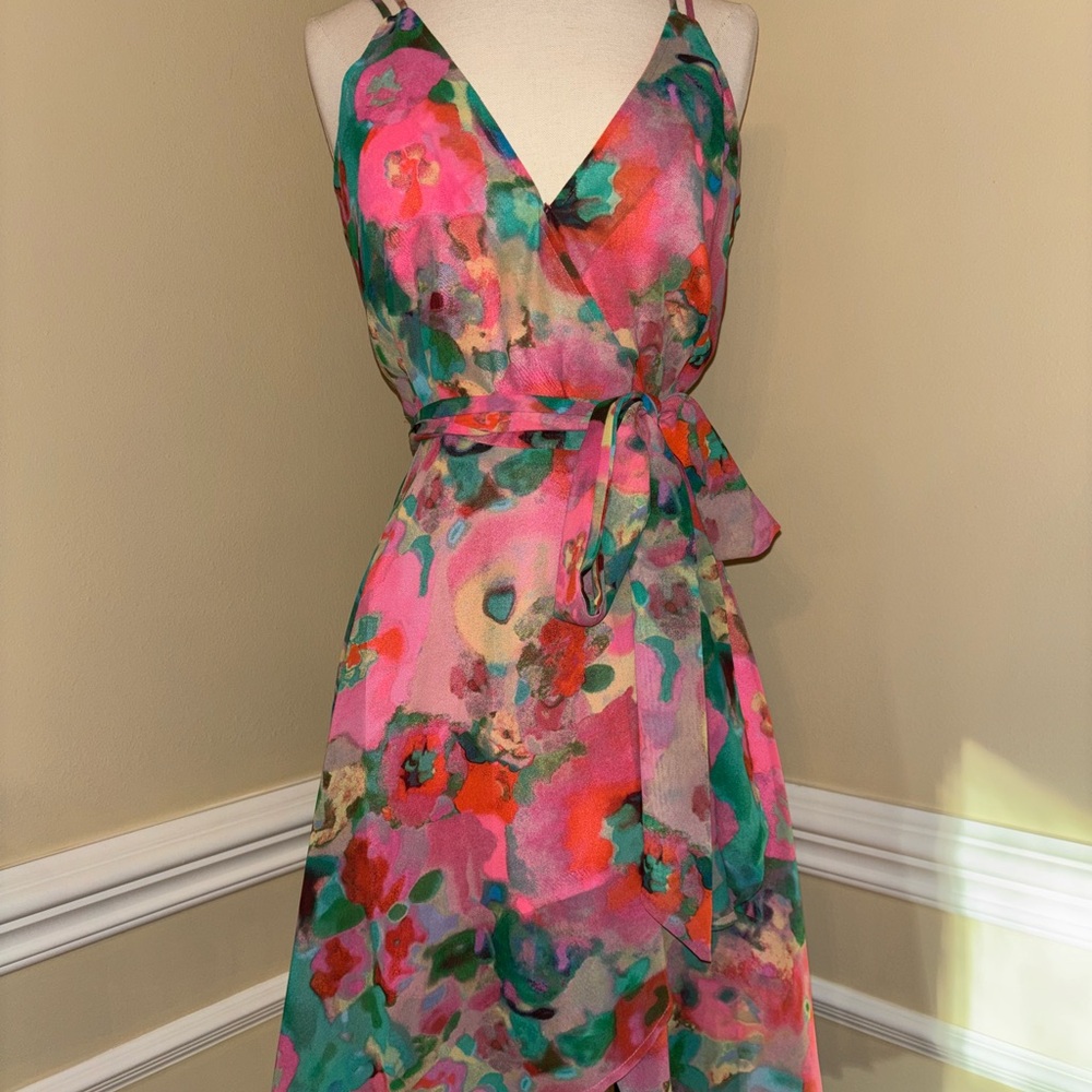 BB Dakota Pink and Blue Halter Midi Sundress